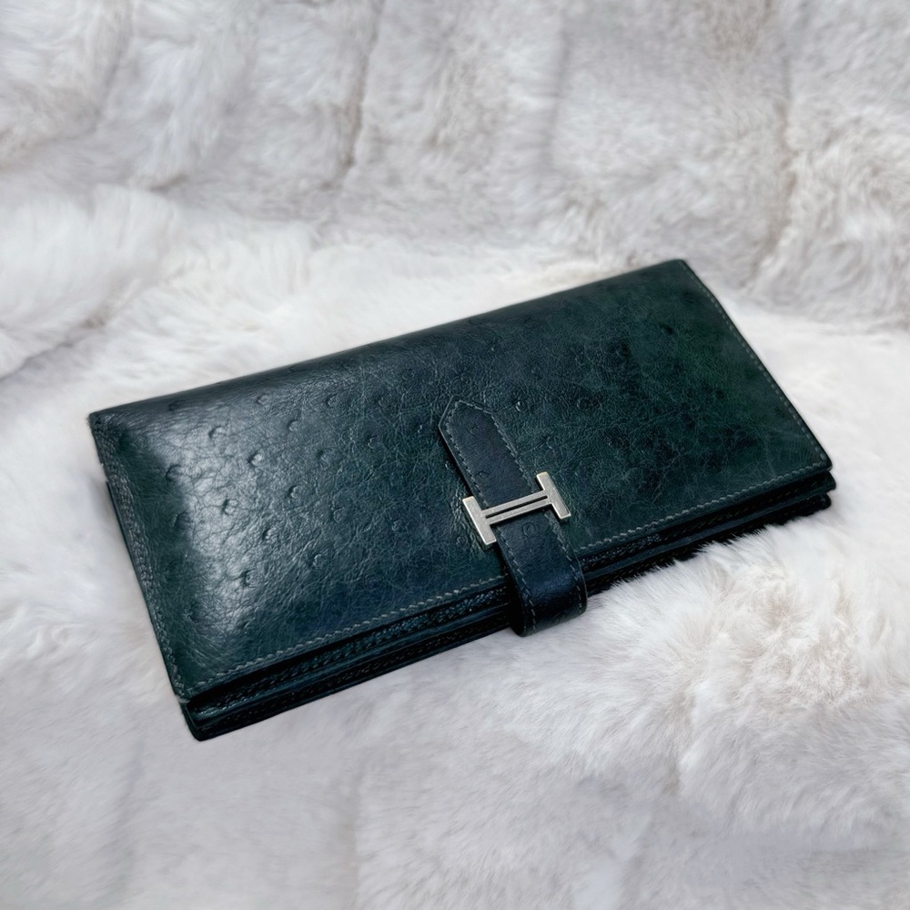 Hermès Bearn Ostrich Leather Wallet